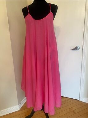 Flowy Made in Italy Cotton Bright Pink Spaghetti Strap Maxi Dress Size Medium